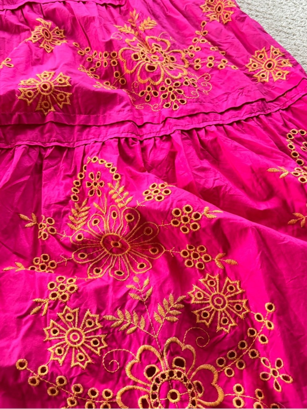 Anthropologie Somerset Eyelet Edition Hot Pink Dress with Gold Trim Maxi Dress - Picture 6 of 7